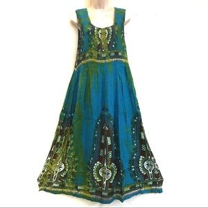 Hippie Boho Tie Dye Dashiki Maxi Dress Teal